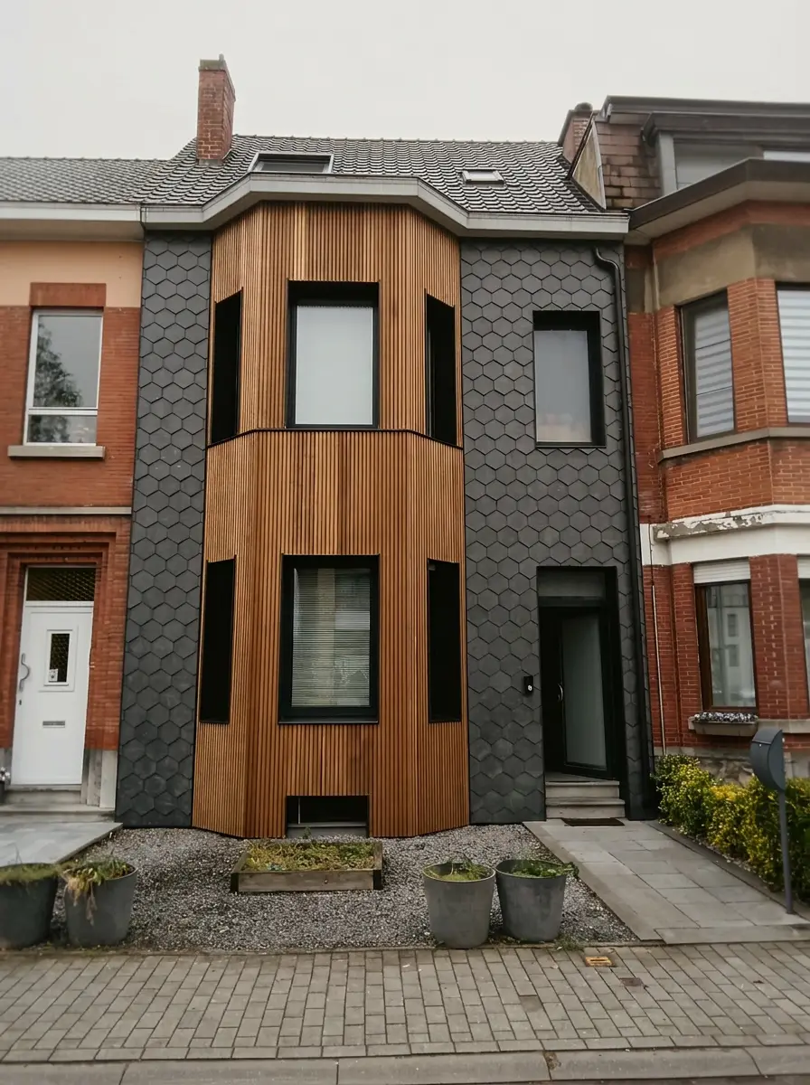 Honeycomb natuurleien, warm hout en maatwerk zink — Halle